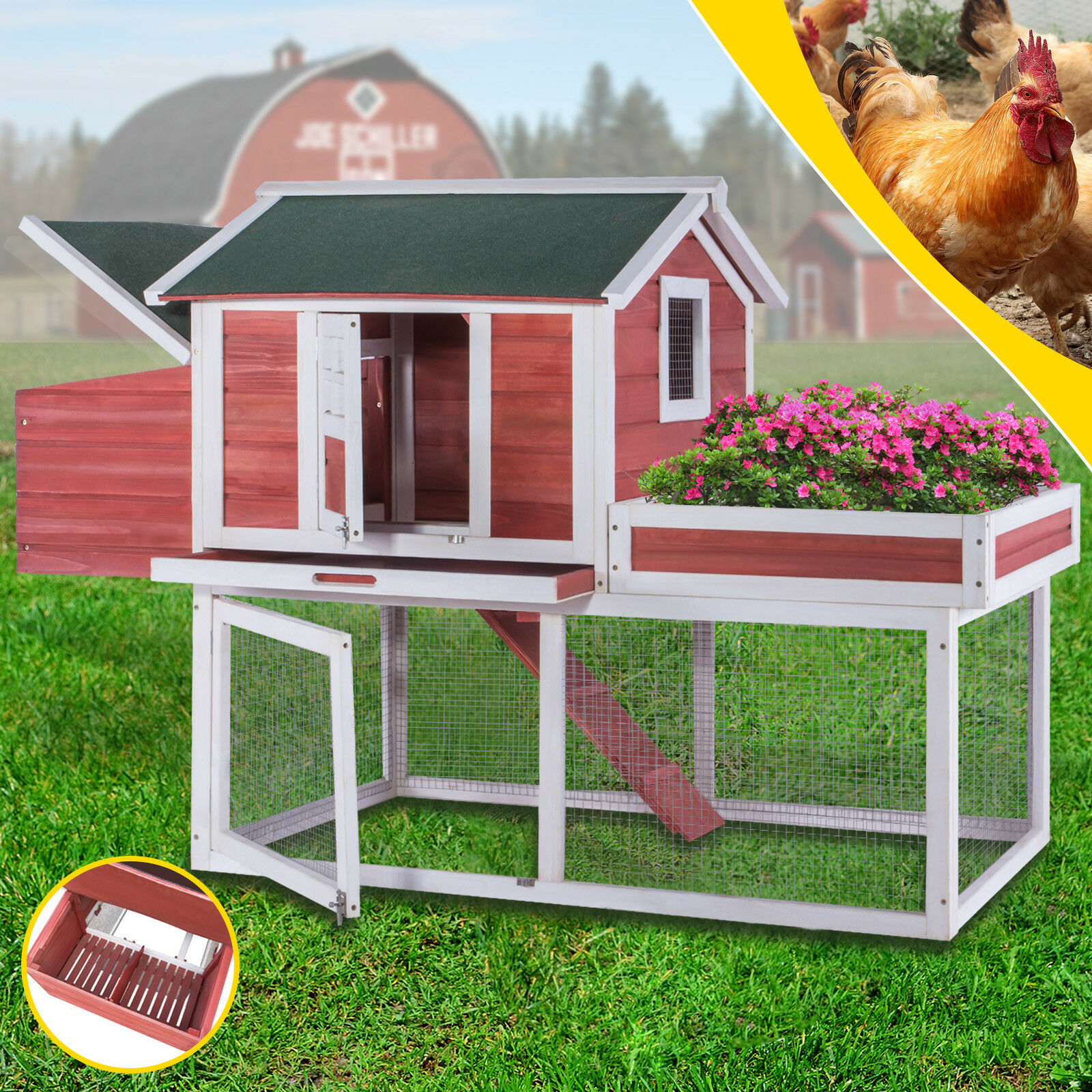 Silkies 64" Waterproof Wooden Chicken Coop 2-4 Hens House Backyard ... - 1595529459 S L1600