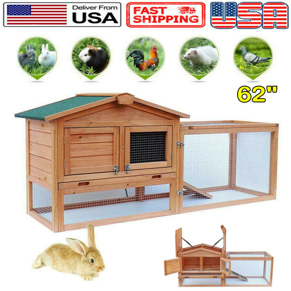 Large 62" Wooden Rabbit Hutch Chicken Coop Bunny Hen ...